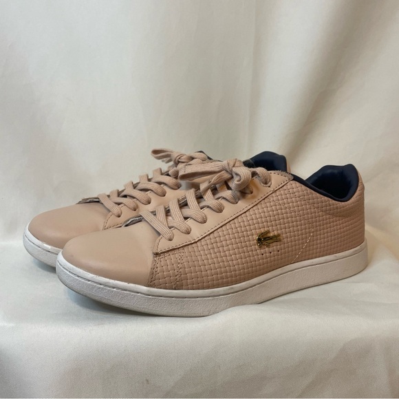 LACOSTE Women's Carnaby Evo Sneakers Leather Light Pink Size 7 Logo Shoes J016 - Picture 1 of 9